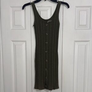 Olive Green Ribbed Button-Down Dress